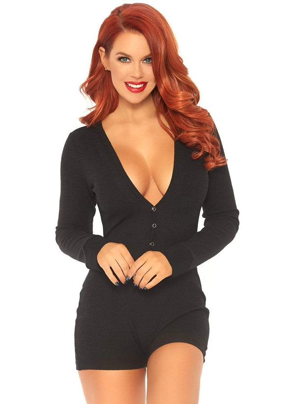 Brushed Rib Romper - Small/ Medium - Black LA-86649BLKSM