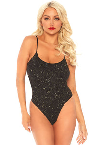 Shimmer Lurex Opaque Thong Back Bodysuit - Black/gold - One Size LA-89238