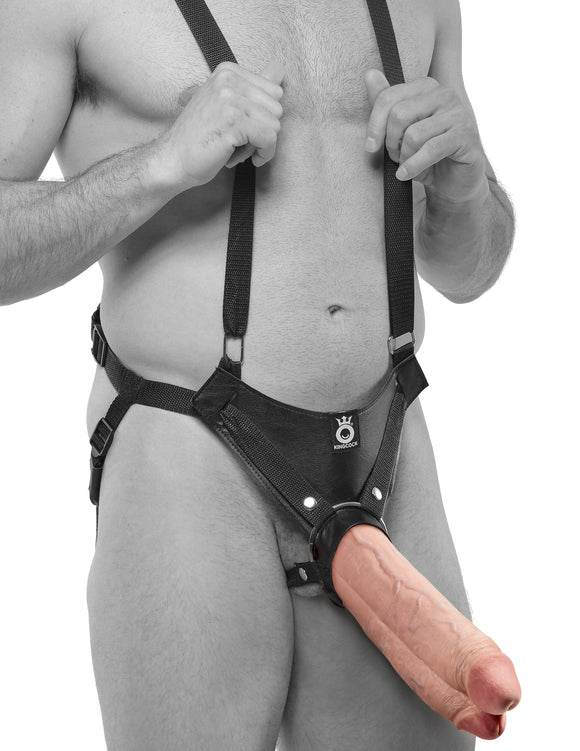 King Cock 11inch Two Cocks One Hole Hollow  Strap-on  Suspender System - Flesh PD5645-21