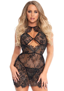 2pc Rhinestone Dress and Panty Set - Large - Black LA-86150BLKL